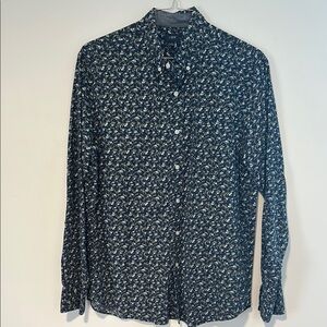 J. Crew Black and White Casual Button Down Shirt with Floral Design